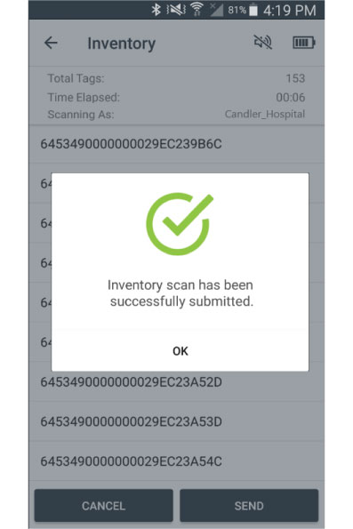 Successful inventory scan using an RFID handheld reader