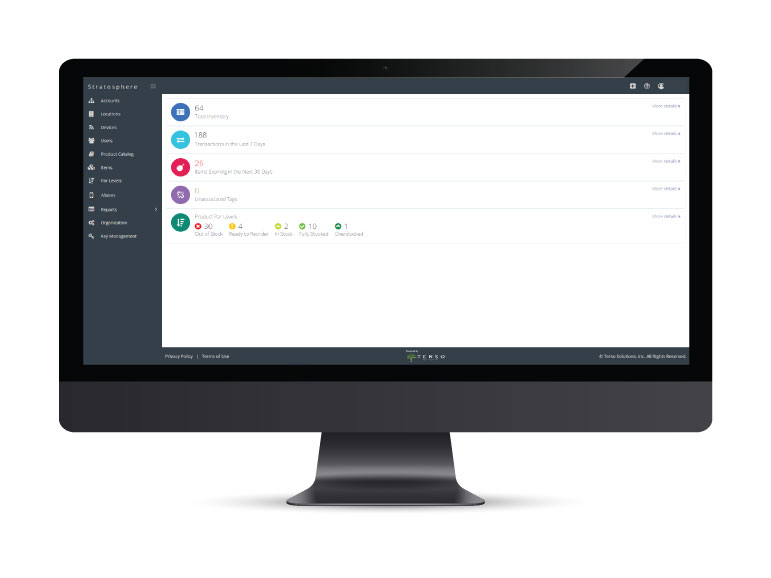 Terso's inventory management software platform, Stratosphere, dashboard view